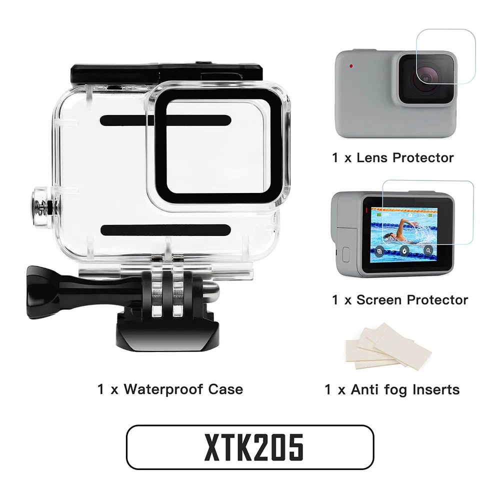 XTK205 Водонепроницаемый чехол для съемки, набор аксессуаров для GoPro Hero 7, серебристый, белый корпус для экшн-камеры, чехол для Go Pro Hero 7, белый, серебристый - Цвет: XTK205