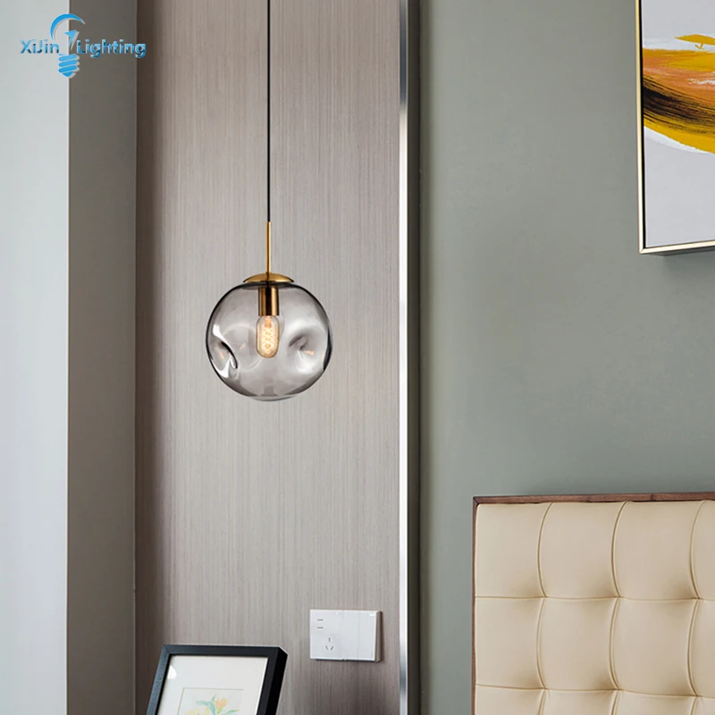 Современный стеклянный подвесной светильник E27 золотистый потолочный в стиле