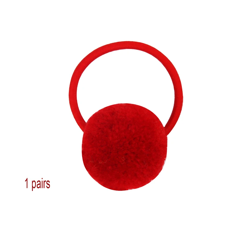 1 Pairs Pompoms Rubber Bands Hair Ties Ponytail Holders for Baby Girls Kids Elastic Bands Hair Ring Rope Hair Accessories - Цвет: 1 pair red