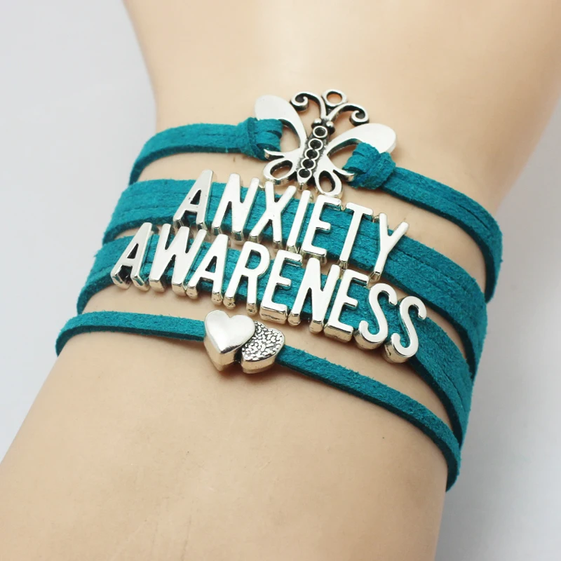 Teal Wide Velvet Band Multi Layers Butterfly Not All Wounds Are Visible PTSD Anxiety Awareness Letters Heart Charms Bracelet | Украшения и