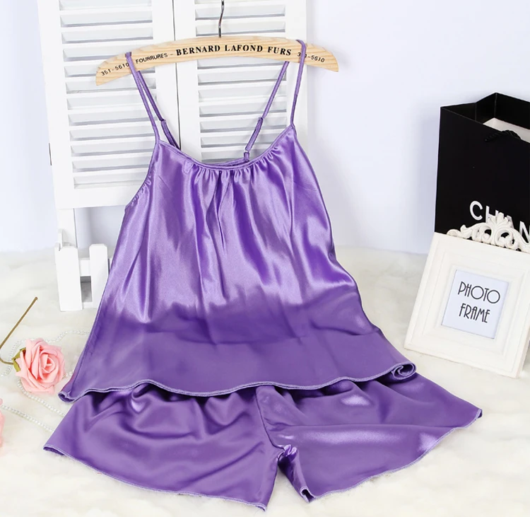 Женский сексуальный Шелковый Атласный пижамный комплект пижама без рукавов с