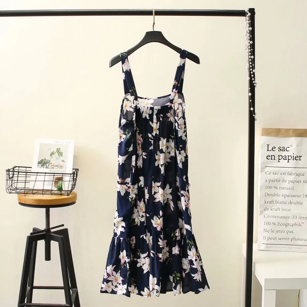 Ubetoku 2018 Summer women chiffon dress ladies sling dresses flower print 3XL plus size fashion office clothing | Женская одежда