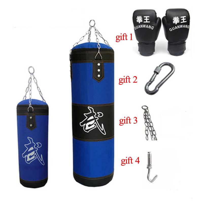 

60/80/100/120cm Blue Giant Sandbag Thickened Canvas Punching Bag Sports Training Hook Hanging Kick Empty Boxing Bags with Gloves