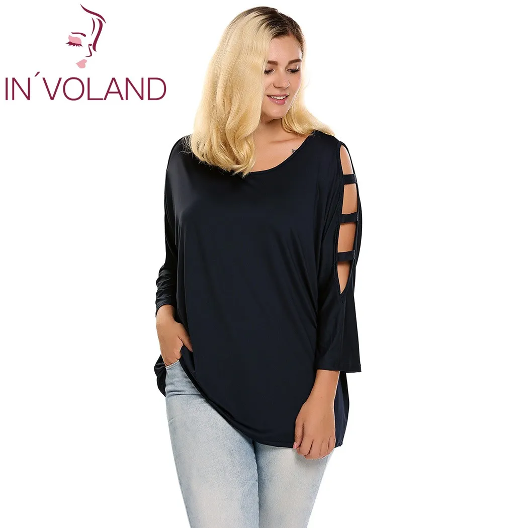 Женская футболка IN'VOLAND летняя большого размера с круглым вырезом и рукавом 3/4 5XL