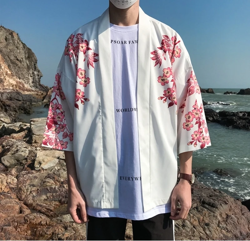 Кимоно мужское черное японское кимоно мужской костюм самурая Мужская юката хаори Японская уличная одежда мужская одежда s кимоно куртка DD001