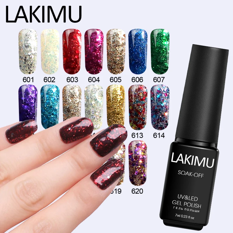 Lakimu 7 мл великолепный блеск ногтей гель Клей Soak Off 20 Цвета алмаз УФ лак для Long Lasting