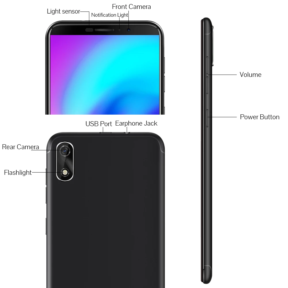 Cubot J3 Смартфон Google Android Go Face ID 5 &quot18:9 полный Экран MT6580 Quad Core 1 Гб + 16 Телефон Dual SIM