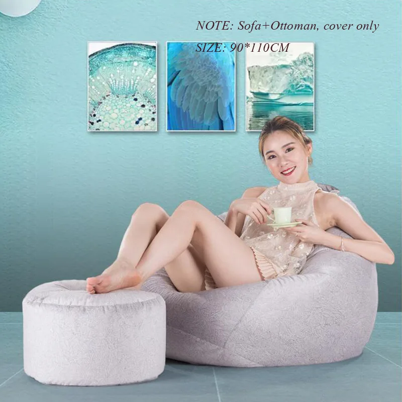 L--90x110CM Чехлы для фасоли с оттоманским ленивым диван для отдыха Sillones кресло-пуф ШАМБРЕ спальня стул Papasan Релакс стул татаме Bean Boozled - Цвет: L--90x110CM
