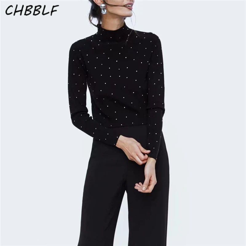 Фото CHBBLF women Rivet decorations knitted sweaters long sleeve pullovers vintage female casual chic top BGB8565 Женская одежда CHBBLF women Rivet decorations knitted sweaters long sleeve pullovers vintage female casual chic top BGB8565 Женская одежда