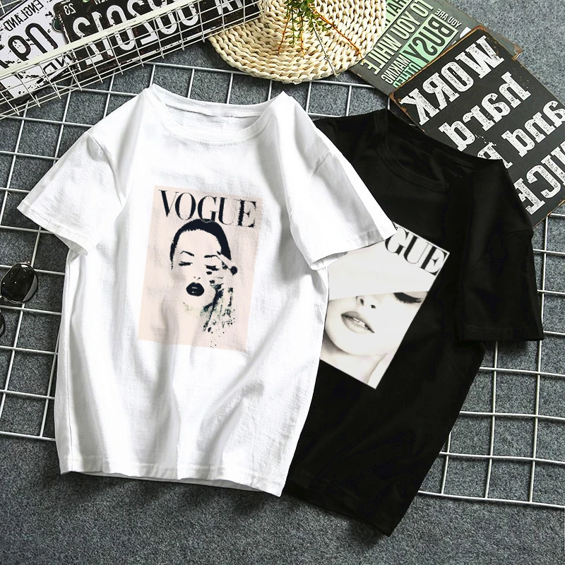 Harajuku эстетика Vogue Дамы лицо хлопковая Футболка для женщин 2019 Femme Modis плюс размер