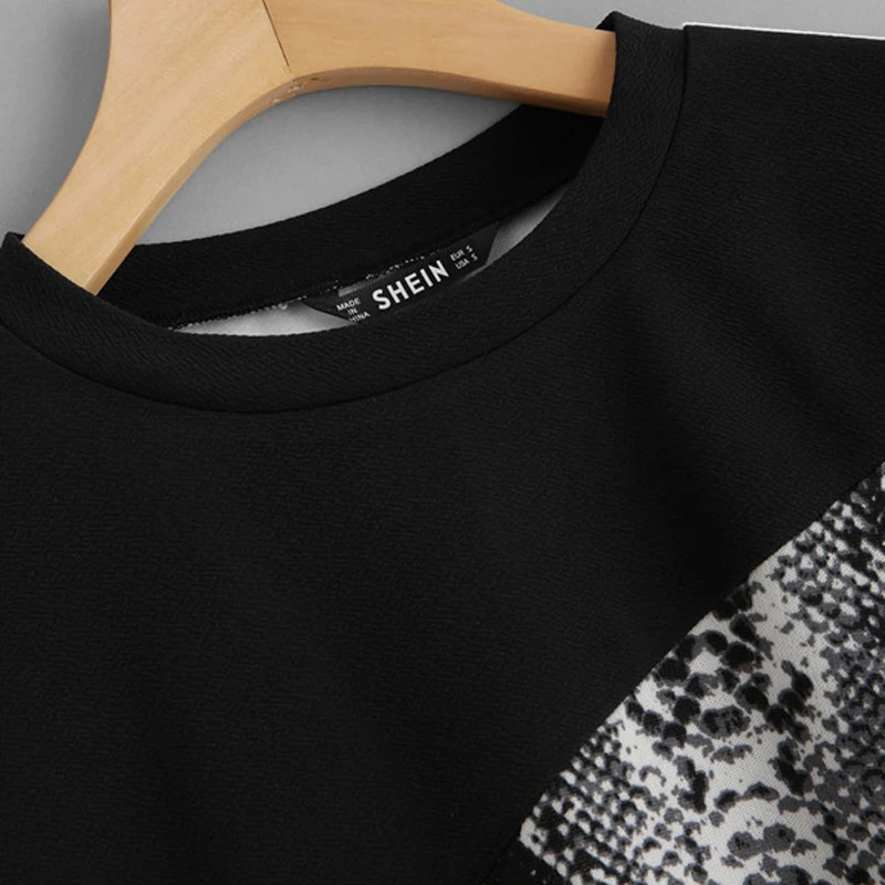 SHEIN Контрастный Пуловер С Змеиным Принтом Женские Осенние Кофты С Длинным Рукавом
