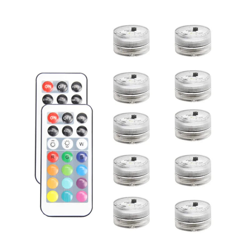 10 light 2 remote IP68 удаленный погружной светильник светодиодный аккумулятор водонепроницаемый бассейн обновление ночной Светильник Декор ваза Свадебная вечеринка праздник празднование - Испускаемый цвет: 10 light 2 remote