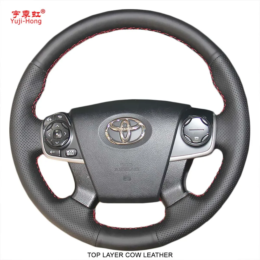

Genuine Leather Car Steering Wheel Covers Case for Toyota Camry 2015 Top Layer Cow Leather Hand-stitched Cover