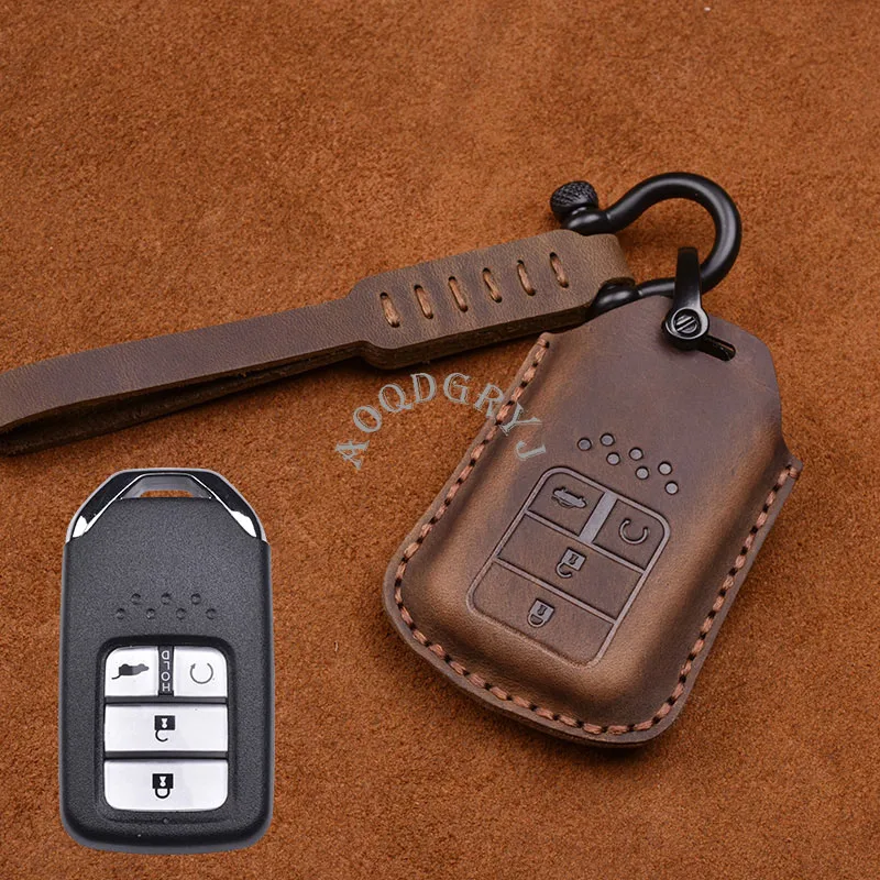 Four button brown Аксессуары для стайлинга автомобилей роскошная кожаная сумка для ключей, пригодная для хонда аккорд CR-V Fit XRV URV HRV CITY Case Keyholder 1 шт - Название цвета: Four button brown