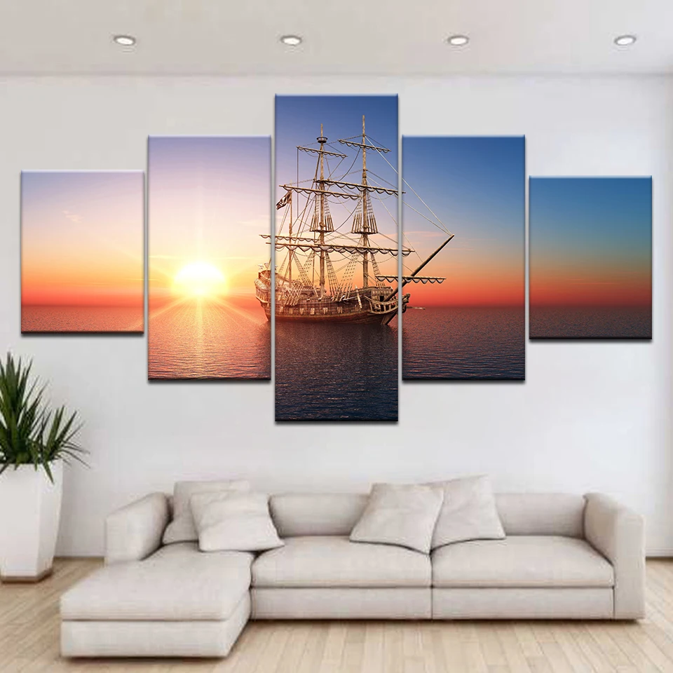 Печатные изображения HD модульная картины на холсте выполненные 5 шт. закат