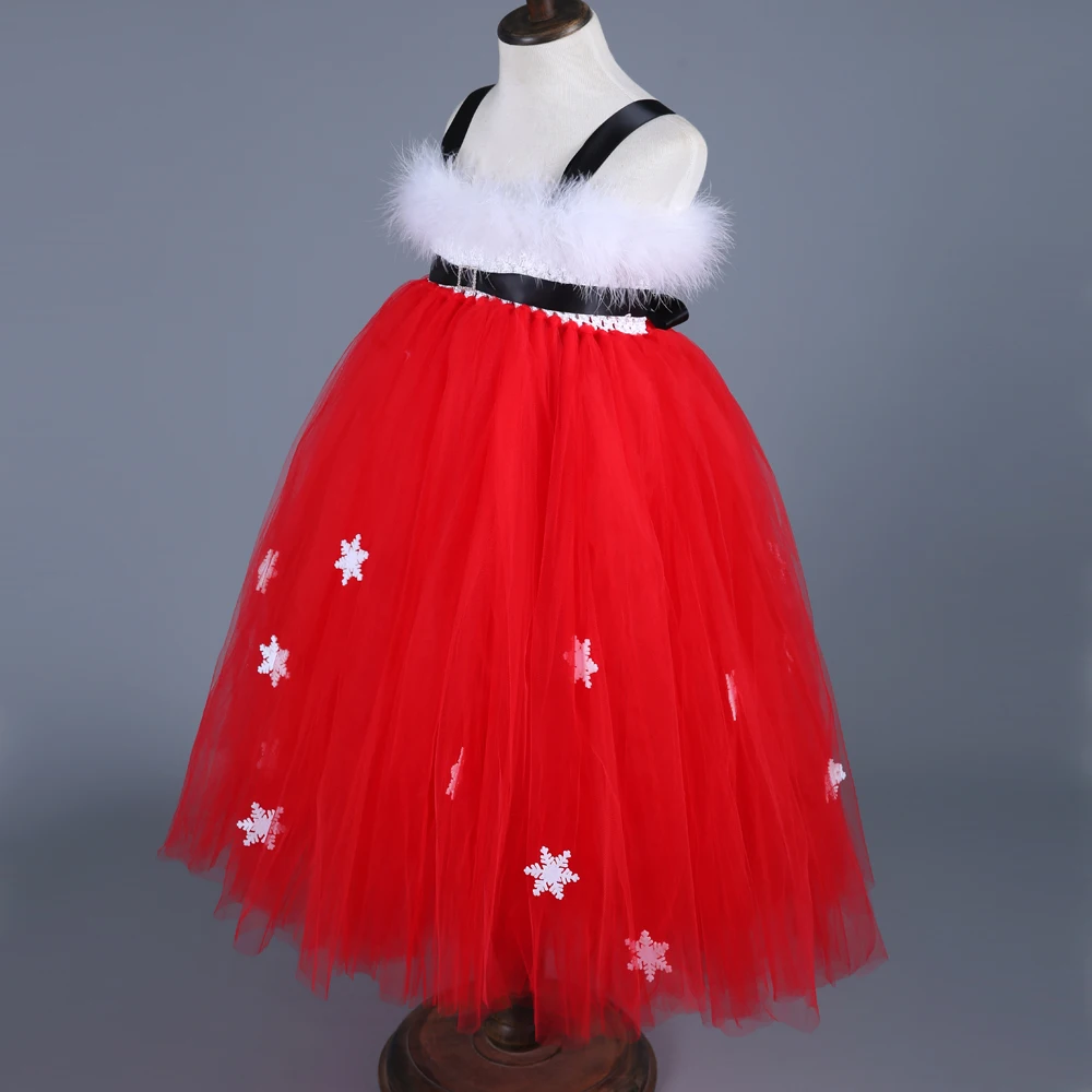 Kids Girls Christmas Party Dresses Costumes Red Snowflake Tutu Dress Children Clothing Fancy Xmas New Year Tulle | Детская одежда и