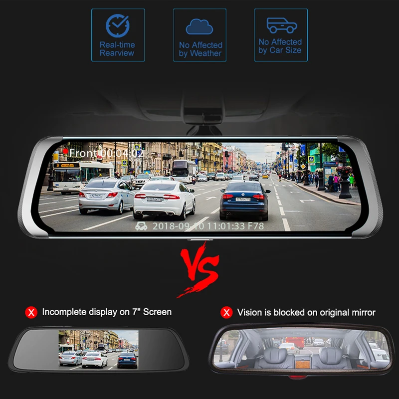 AWESAFE 10 дюймов сенсорный экран Full HD 1080P Автомобильный видеорегистратор потоковое