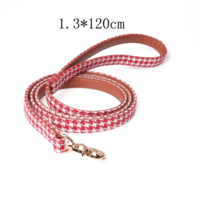 red leash Клетчатый бант домашних животных ошейник для собак кожаный регулируемый маленький Чихуахуа собаки ожерелье бандана щенок ошейники для кошек поводки Набор - Цвет: red leash
