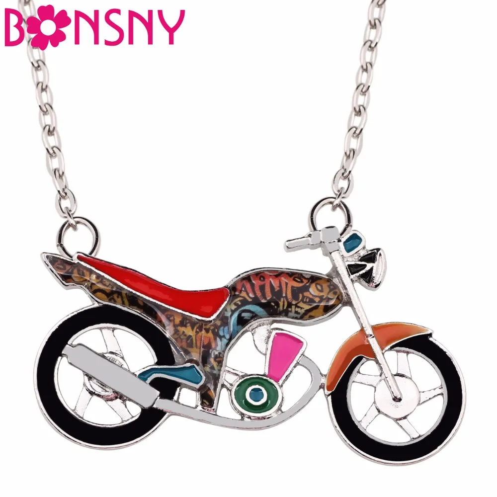 

Bonsny Statement Enamel Alloy Motorbike Motorcycle Necklaces Pendant Choker Chain Fashion Jewelry For Women Girls Gift Wholesale