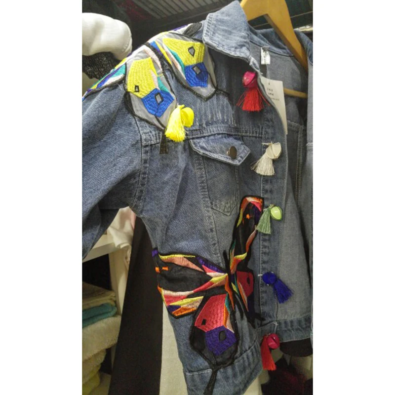 Женская Повседневная джинсовая куртка винтажная Базовая размера плюс с вышивкой