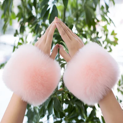 light pink Одна пара женских зимних нарукавников из искусственного лисьего меха с манжетами без рукавов с нарукавником на запястье рукава-покрывала из меха для пальто куртки - Цвет: light pink