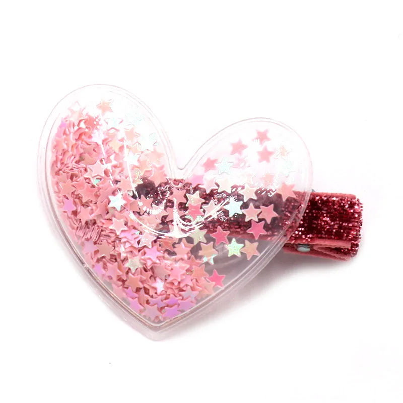 Heart solid star Новые поступления, детские шпильки геометрической формы, прозрачная оболочка, блестки, ПВХ Шпилька, звезда, сердце, корона, заколки для волос, аксессуары для девочек - Цвет: Heart solid star