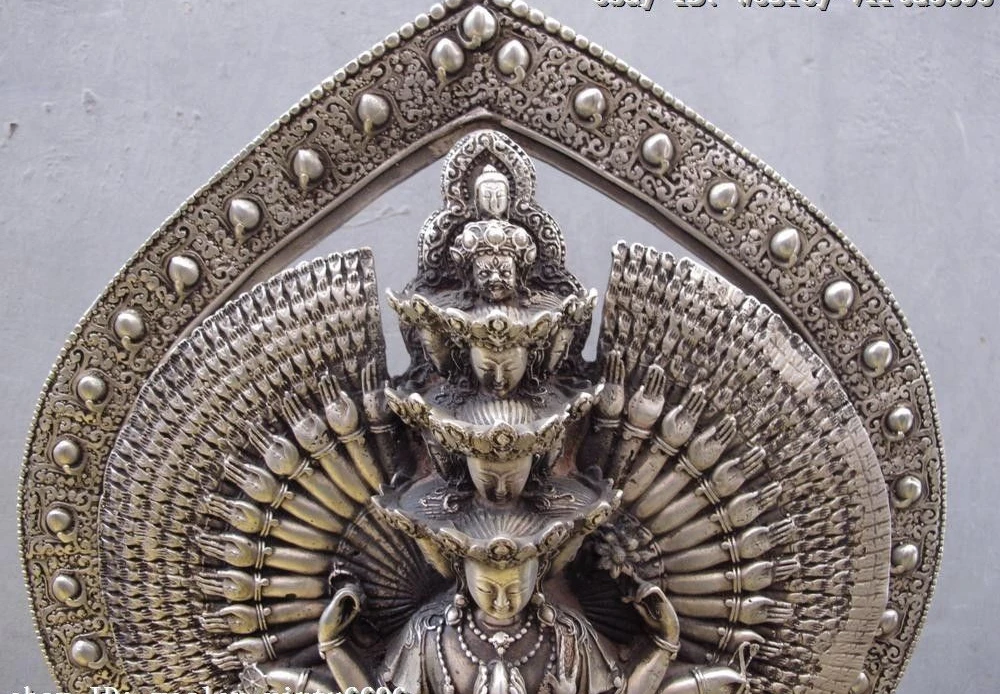 Тибетская белая медная серебряная статуя 11-faced Avalokitesvara Guan Yin Kwan-yin | Дом и сад