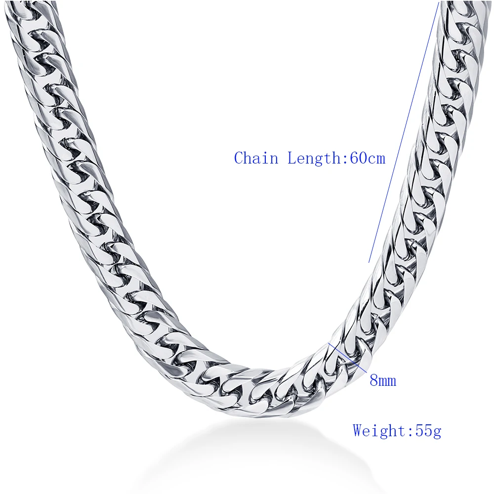 NIBA 8 мм Широкий мужские цепи Collana Uomo 24 дюйма чайник из нержавеющей стали с