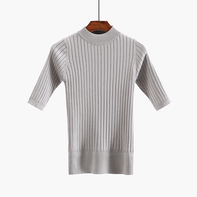 Женский трикотажный свитер GIGOGOU облегающий с полурукавами эластичный джемпер