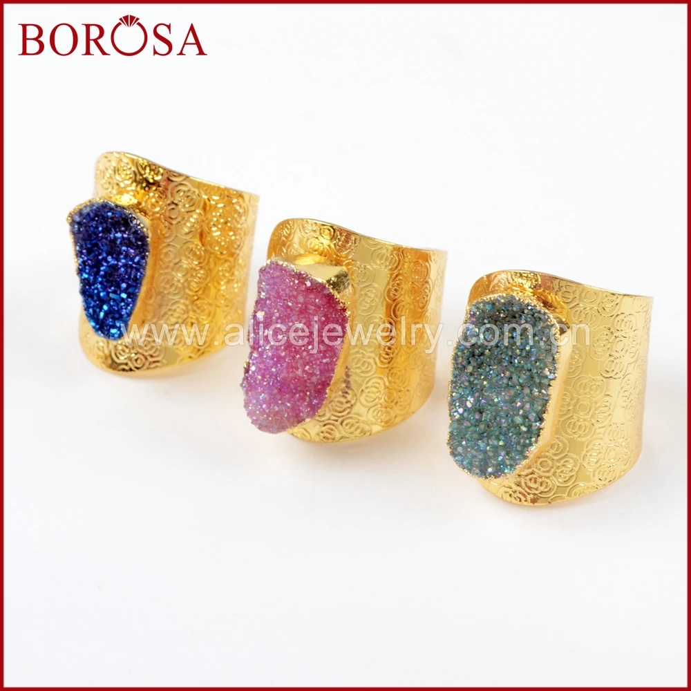 BOROSA 5/10 шт. золото Цвет Радуга Титан AB Druzy Регулируемые кольца модные Разноцветные