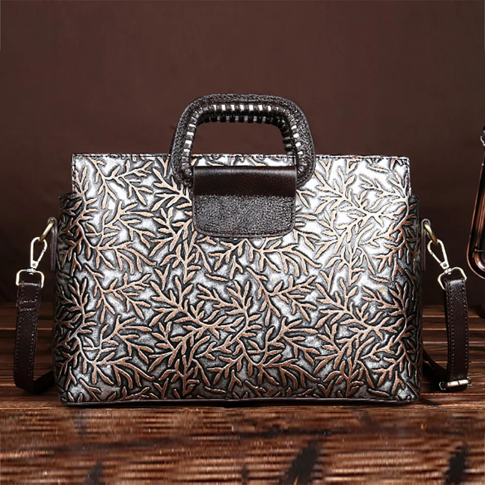 Высокое качество Натуральная Воловья кожа сумки на плечо тисненая женская сумка