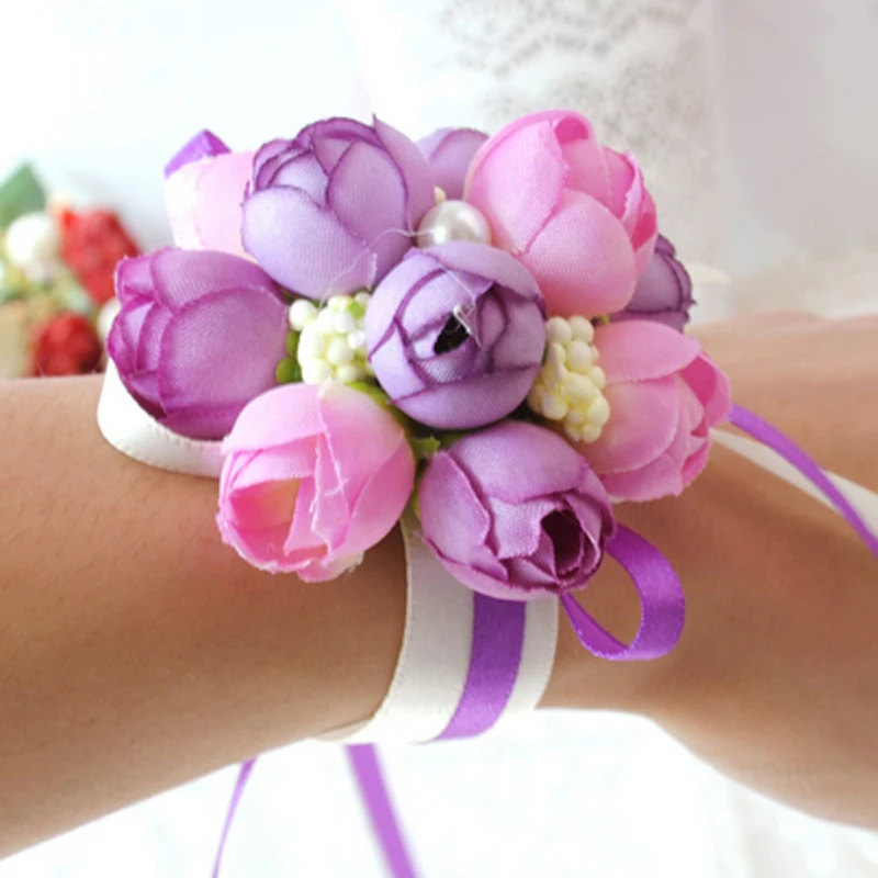 

2017 Real 10pcs/lot Wedding Prom Wrist Corsage With Bracelet Bride Flowers Decorative Flowers&Wreaths Free Shipping