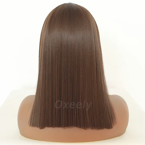 #8 Oxeely Боб синтетические волосы на кружеве парики короткие прямые#30 коричневые волосы на кружеве парики для женщин средний пробор термостойкие - Цвет: #8
