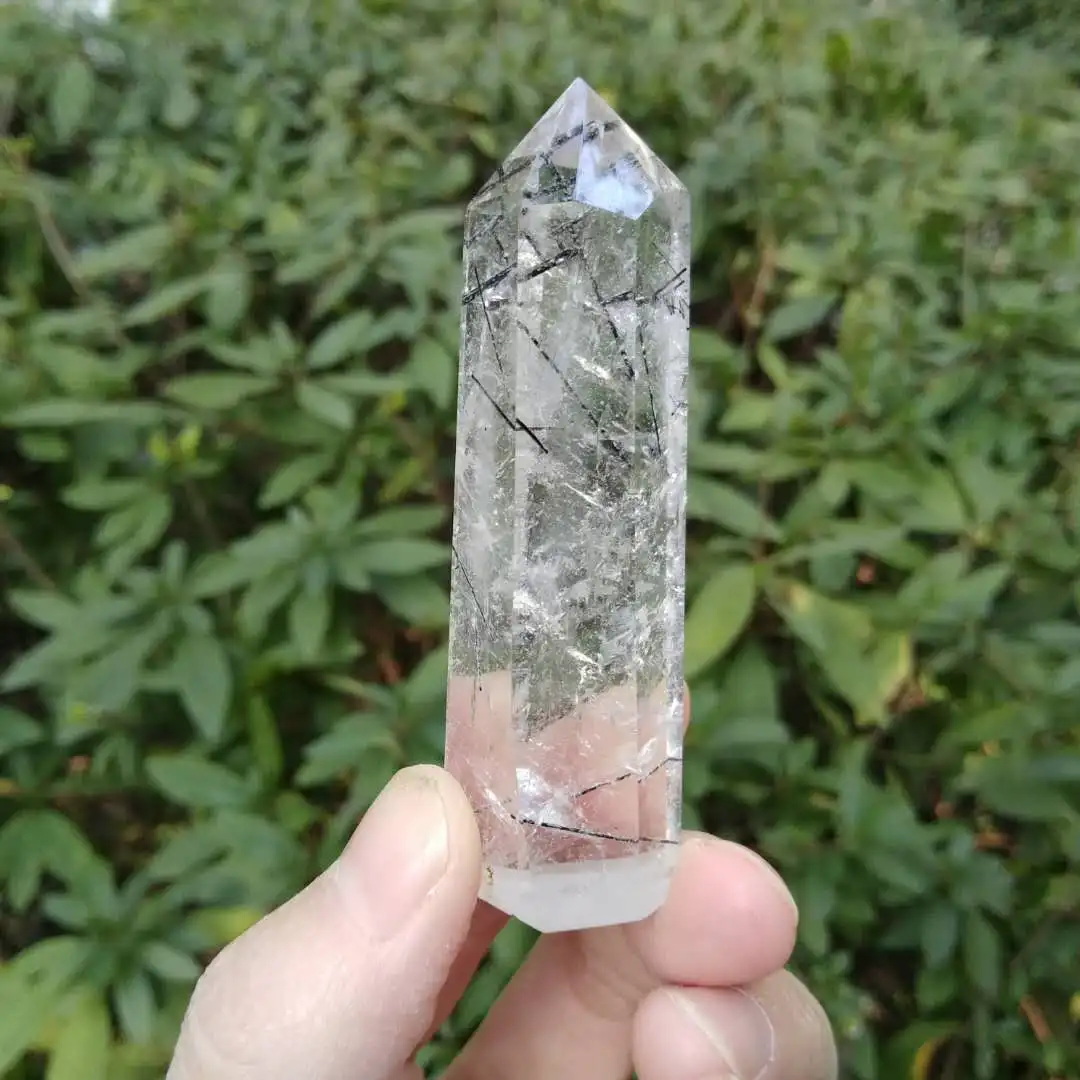 Кристальная кварцевая палочка Прозрачная Черная рутилированная точка чакры