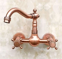 antique red copper brass wall mounted dual cross handles kitchen sink faucet bathroom basin mixer water taps swivel spout mrg030