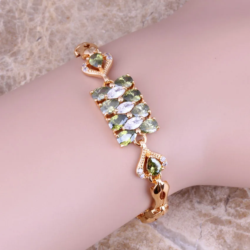 Отличительный Белый CZ Зеленый Перидот желтый покрытием длина 18 см = 7 дюймов звено