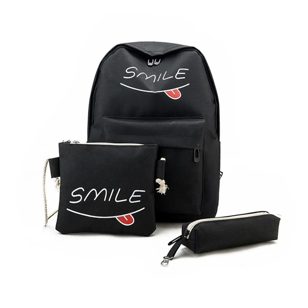 Милый холщовый рюкзак с улыбающимся принтом + сумка через плечо чехол карандаш