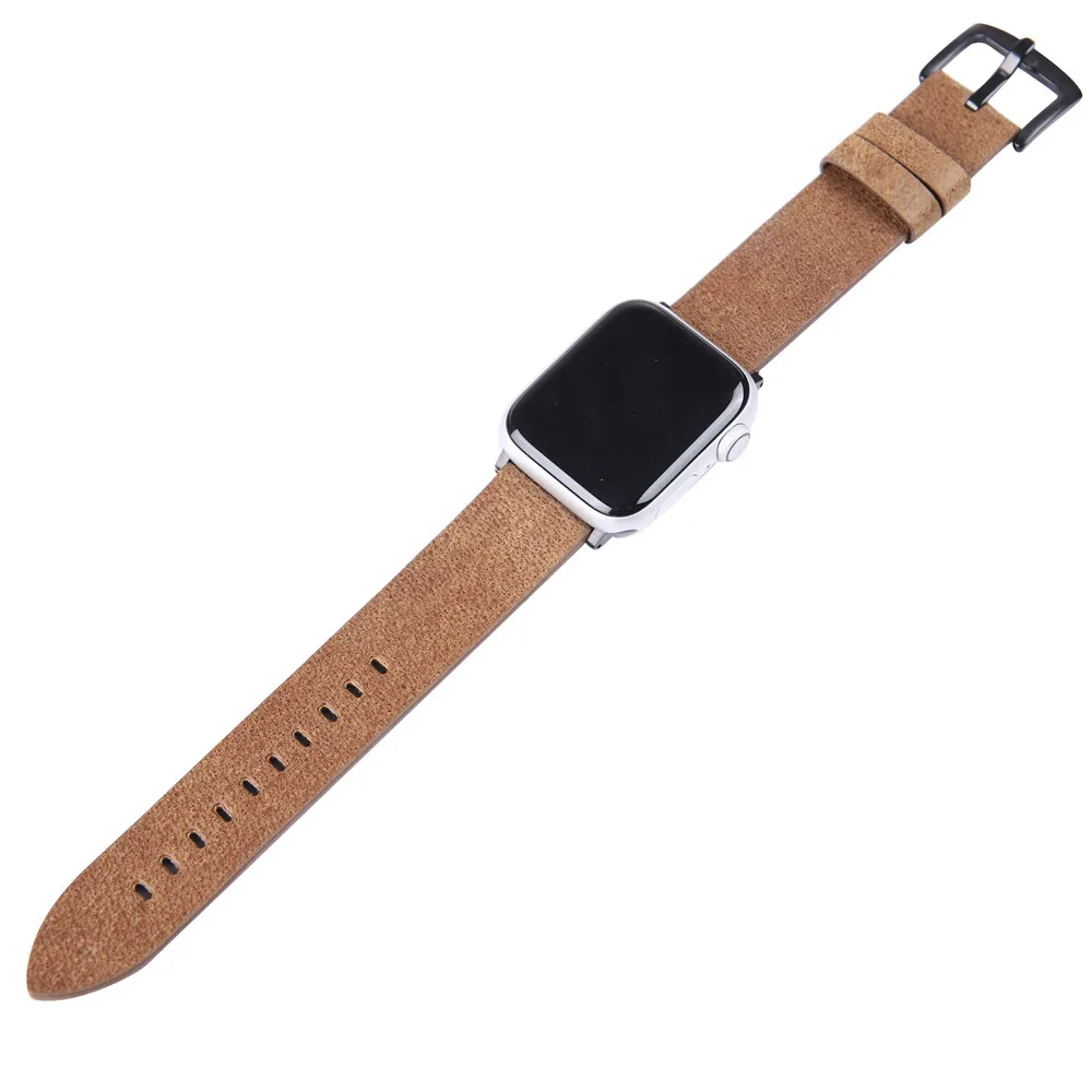 Черный/коричневый кожаный ремешок для наручных часов Apple Watch Series 5 4 3 2 1 браслет 40/44 мм, 38 мм/42 мм, ремешок для наручных часов iWatch, браслет ремень