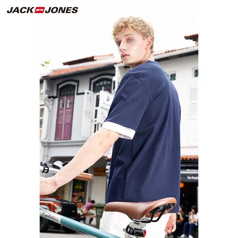 Мужская футболка с короткими рукавами JackJones 100% хлопок свободный крой контрастный