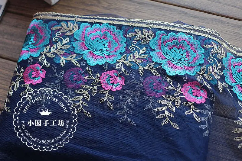 2 ярдов кружевная отделка красные розы вышитая синяя лента 9 85 дюйма французская