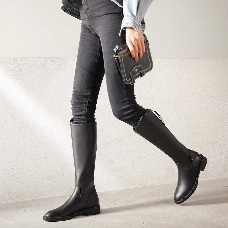 

TXCNMB 2020 Cow Suede Leather Boots Women Knee High Boots 3cm Square Heels Chelsea Boots Autumn Winter Fashion Shoes Woman