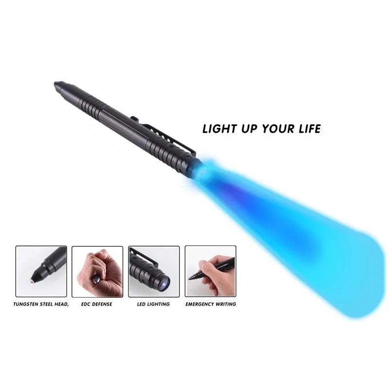 Multi Tools Pocket Tactical Pen with LED Flashlight Torch Light Outdoor Sports Camping Emergency Safety Hammer Self Defense