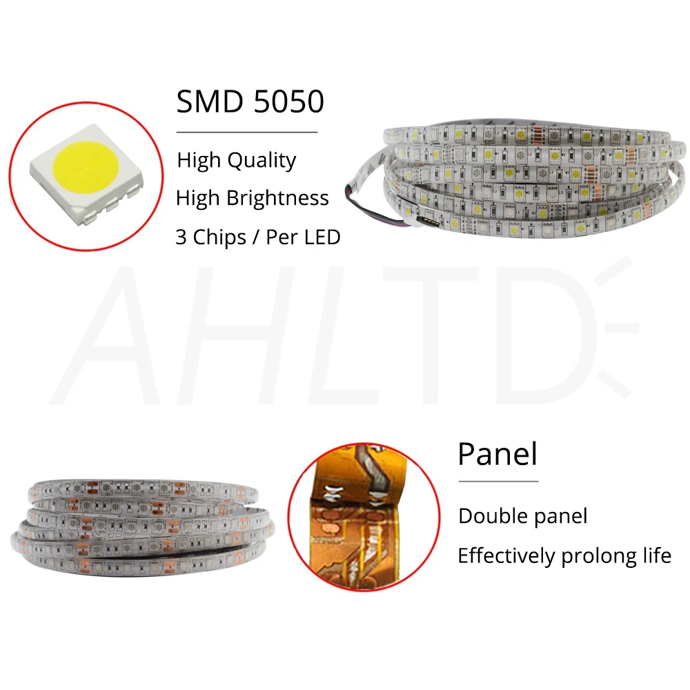 Высокое качество 5050 SMD светодиодные ленты DC 12 В IP65 Водонепроницаемый 5 м/лот 60 Светодиодный s/m гибкий RGB RGBW клейкая лента свет для домашнего декора