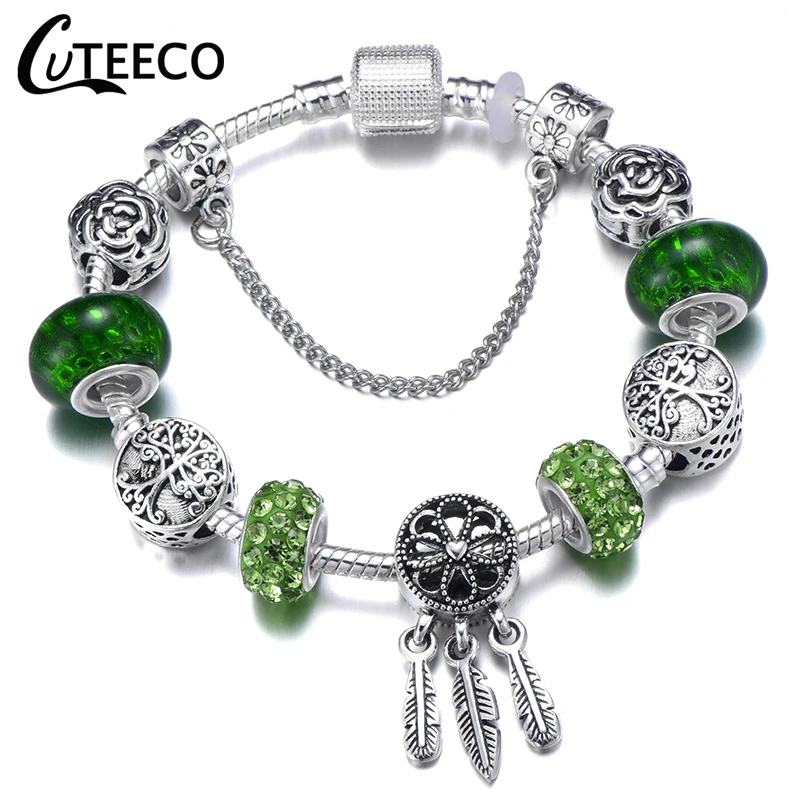 CUTEECO 925, модный серебряный браслет с шармами, браслет для женщин, Хрустальный цветок, сказочный шарик, подходит для брендовых браслетов, ювелирные изделия, браслеты