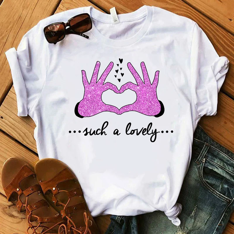 Новое поступление женская футболка с графическим принтом Love Hand забавные летние
