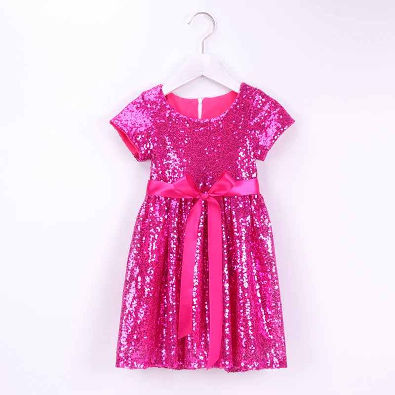 HOT PINK 2 Платье с цветочным узором для девочек; платье с блестками для девочек; ярко-розовые вечерние платья с блестками для маленьких детей; летнее платье для дня рождения - Цвет: HOT PINK 2