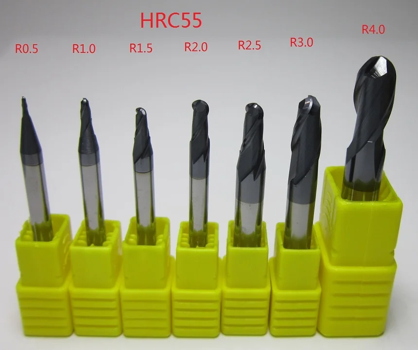 HRC55 R0.5-R4.0 set 7 шт. карбидные сферические Концевые Фрезы с ЧПУ резцы для фрезы диаметром 1 мм-8 мм для работы по металлу 45HRC 55HRC 58HRC 62HRC 68HRC - Длина режущей кромки: HRC55 R0.5-R4.0 set