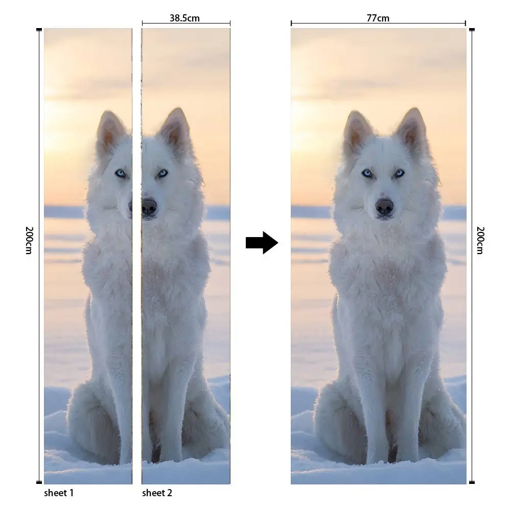 3D наклейки на дверь, узор для стены комнаты, украшение для дома, художественный декор для двери лисы, креативная наклейка для дома, 77x200 см, наклейка на дверь