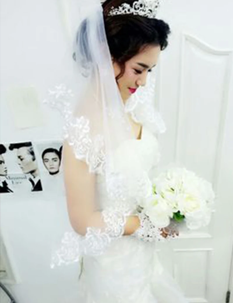 Wedding Veils New Wholesale 3m length ivory white in stock velos de novia Long lace appliqued bridal veil voile 2017 | Свадьбы и