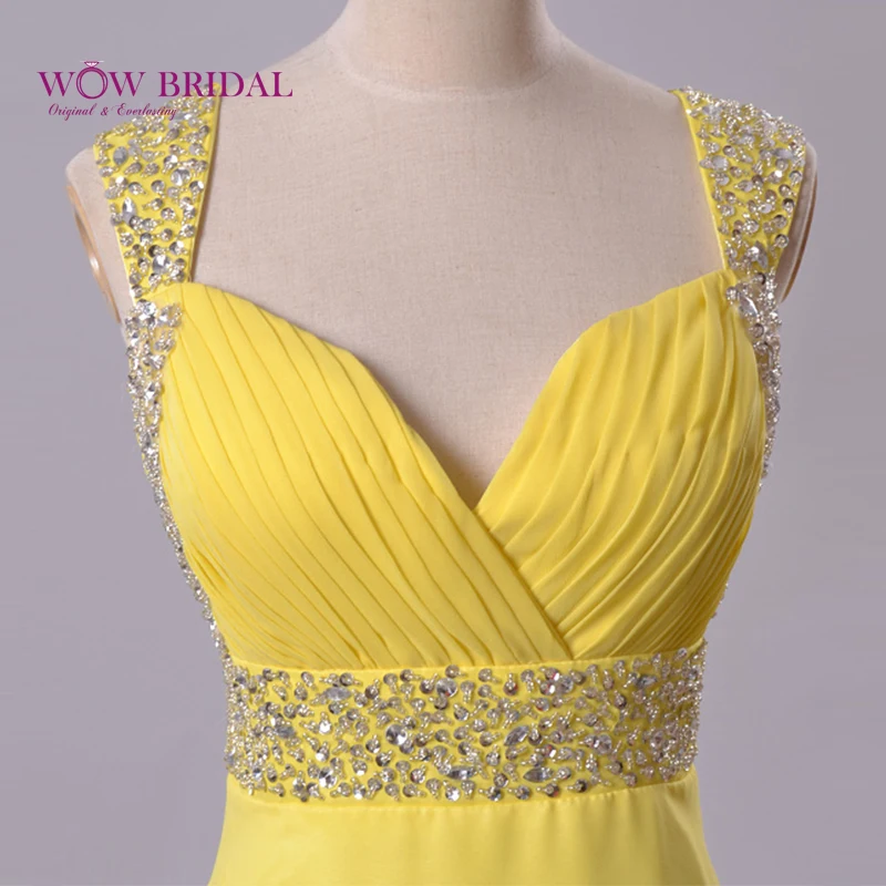 Wowbridal Изящные жёлтое длинное платье для выпускного вечера 2021 складки вырез